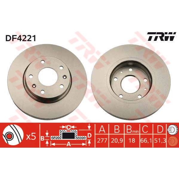 TRW DF4221 Fren Diski Ön Freelander 98-06 Havalı 277Mm