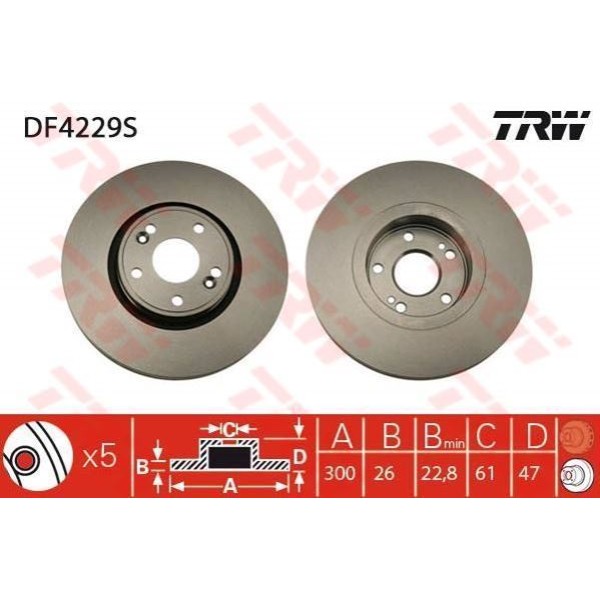 TRW DF4229S Fren Diski Ön Laguna II 01- Havalı 300Mm 5 Bijon