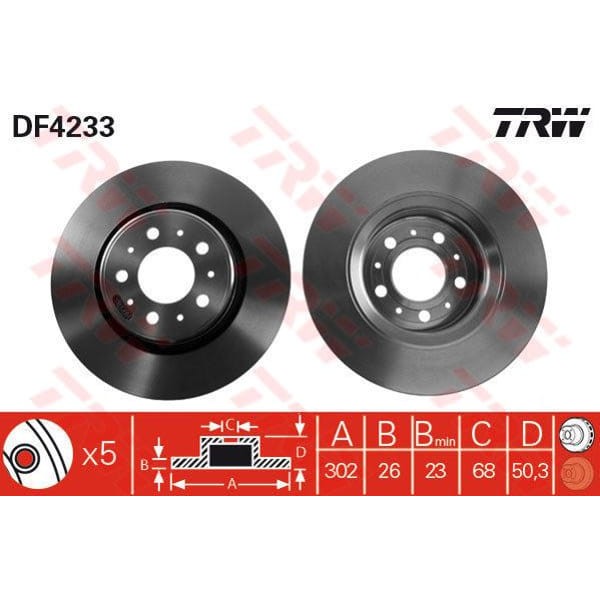 TRW DF4233 Fren Diski Ön S70 96- V70 C70 98- 850 91- Havalı 302Mm