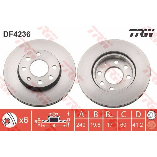 TRW DF4236 Fren Diski Ön Corsa C 00- Absli Havalı 240Mm 