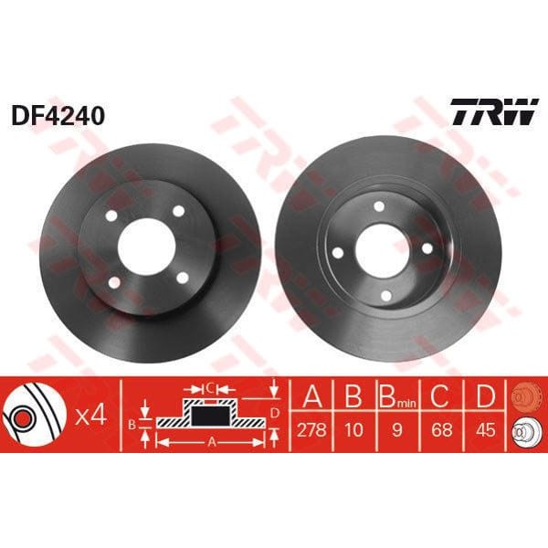 TRW DF4240 Fren Diski Arka Primera P11 96-02 Düz 278Mm