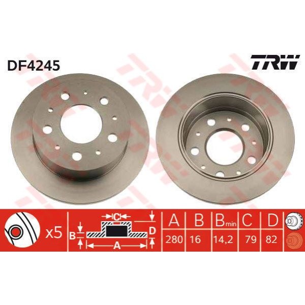 TRW DF4245 Fren Diski Arka 18Q Ducato 94-06 / Boxer 94-06 / Jumper 94-06 Düz 280Mm 