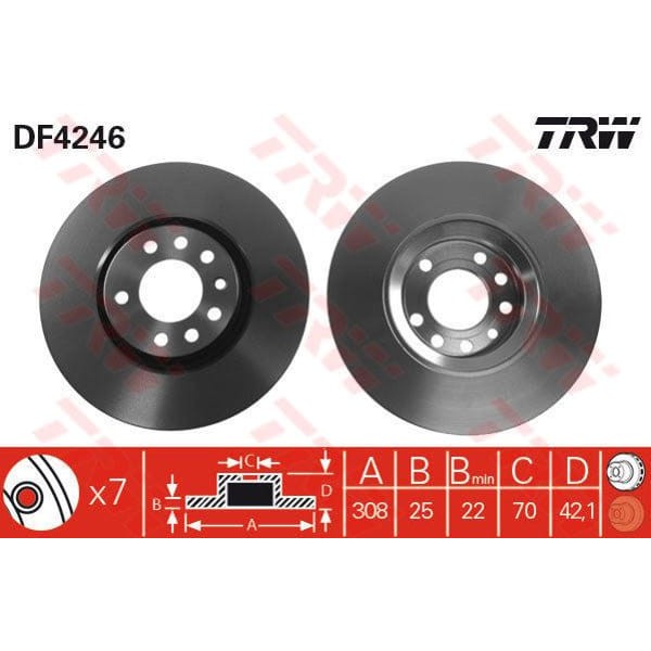 TRW DF4246 Fren Diski Ön Astra G 98- Astra H 04- Corsa D 06- Corsa E 14- Zafira A 99- Zafira B 05- M
