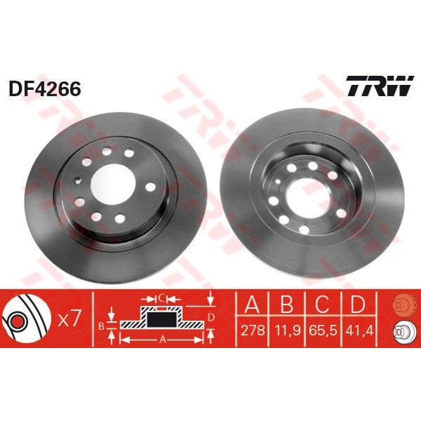TRW DF4266 Fren Diski Arka Croma 05- / Vectra C 02- Sıgnum 02- / 9-3 02- Düz 278Mm