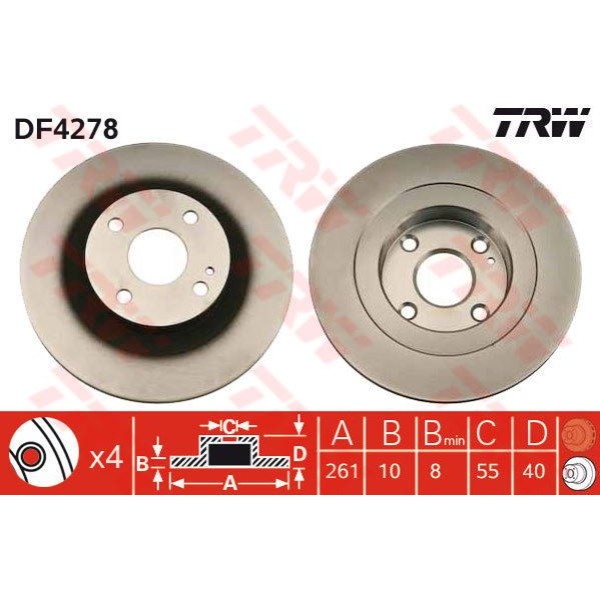 TRW DF4278 Fren Diski Arka Mazda 323 Famılıa 98-02 Düz 261Mm 