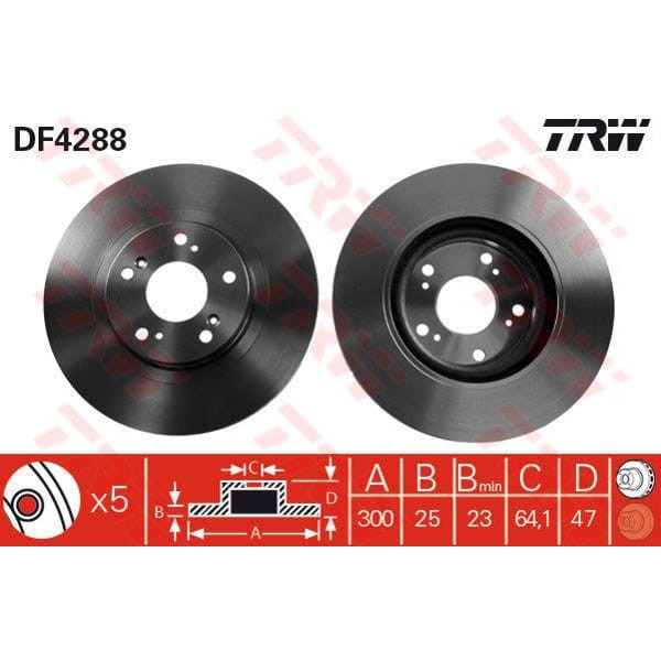 TRW DF4288 Fren Diski Ön Civic Vıı Type-R 01-05 Havalı 300Mm 