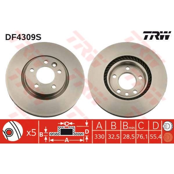 TRW DF4309S Fren Diski Ön Transporter T5 03- Havalı 333Mm 