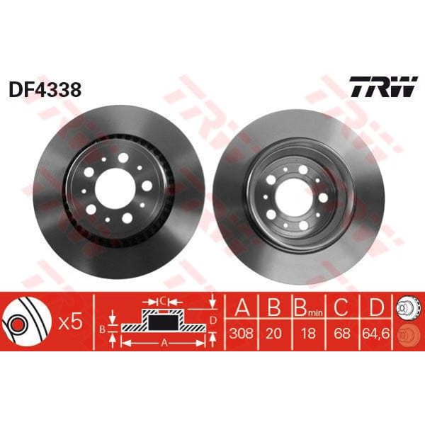 TRW DF4338 Fren Diski Arka Xc90 02- Havalı 308Mm