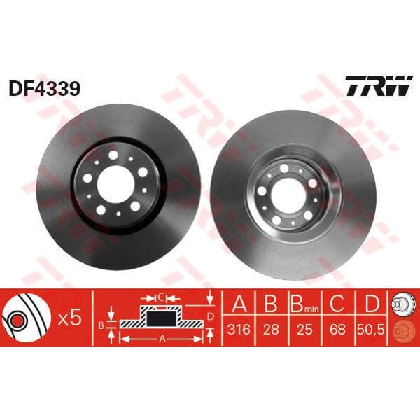 TRW DF4339 Fren Diski Ön S60 00- Xc90 02- Havalı 316Mm 
