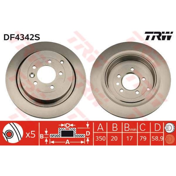 TRW DF4342S Fren Diski Arka Range Rover Sport 05-13 Discovery IV 10- Havalı 350Mm