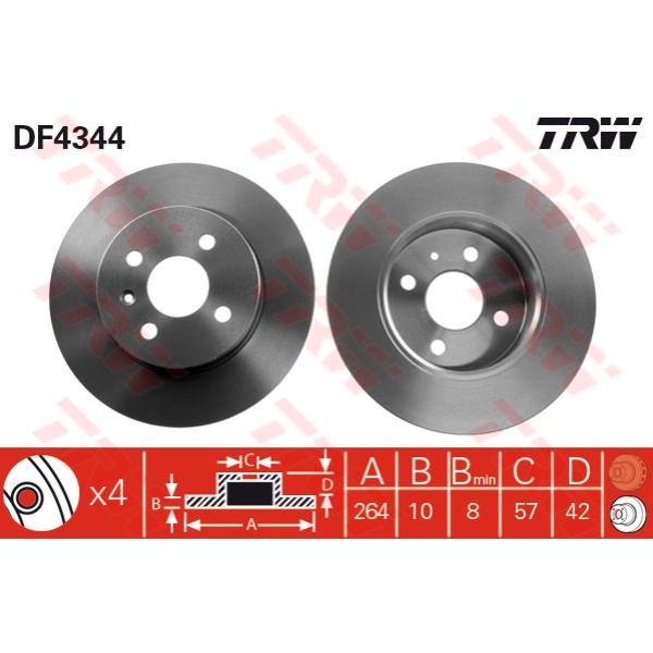 TRW DF4344 Fren Diski Arka Astra H 04- Combo 00- Merıva A 03- Düz 264Mm 