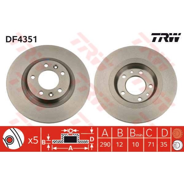 TRW DF4351 Fren Diski Arka 407 04- 508 10- 607 00- Rcz 10- / C5 08- Düz 290Mm