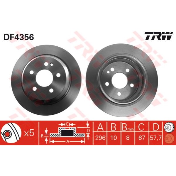 TRW DF4356 Fren Diski Arka Viano W639 03- Vito W639 03- Düz 296Mm 