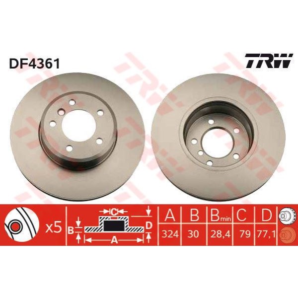 TRW DF4361 Fren Diski Ön Bmw 5 E60 E61 Bmw 6 E63 Havalı 324Mm