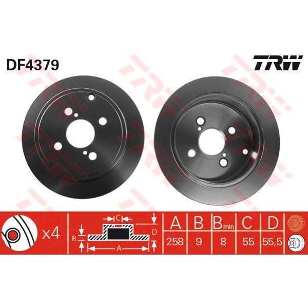 TRW DF4379 Fren Diski Arka Corolla 03-07 Benzinli Düz 258Mm