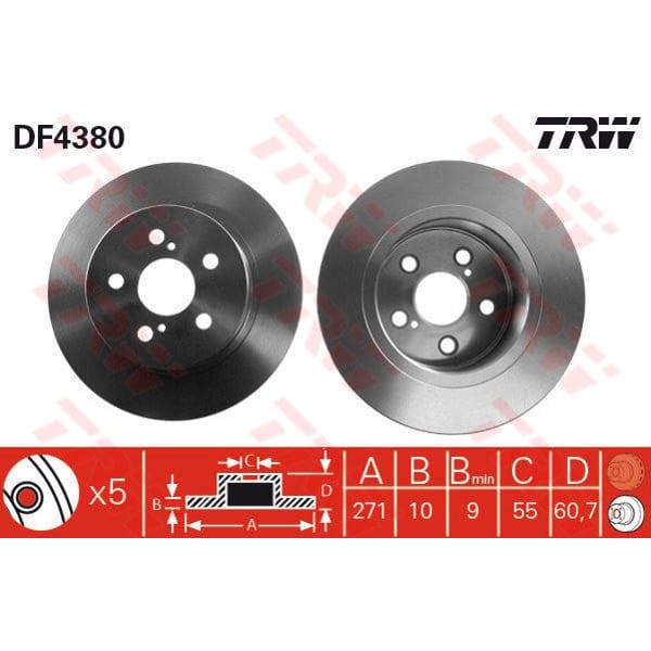 TRW DF4380 Fren Diski Arka Avensis 97-03 Düz 271Mm 
