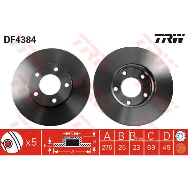 TRW DF4384 Fren Diski Ön Mazda 3 03-10 Mazda 5 05- Havalı 276Mm