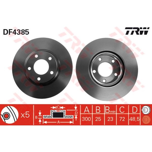TRW DF4385 Fren Diski Ön Mazda 3 03-10 Mazda 5 05- Havalı 300Mm