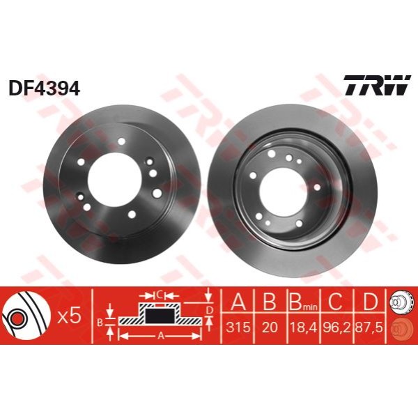 TRW DF4394 Fren Diski Arka Sorento 02- Havalı 315Mm 