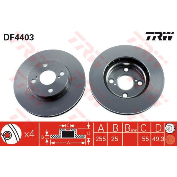 TRW DF4403 Fren Diski Ön Corolla 03-07 Benzinli Havalı 255Mm 