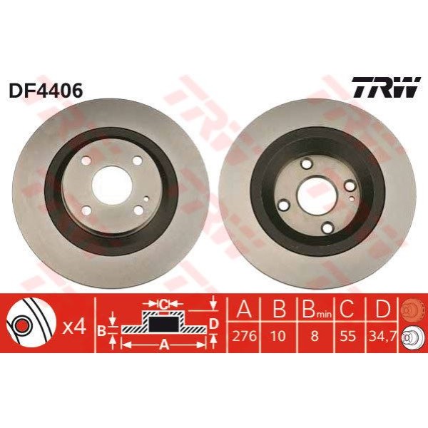 TRW DF4406 Fren Diski Arka 4D 276Mm Mazda Mx5 II 02-05