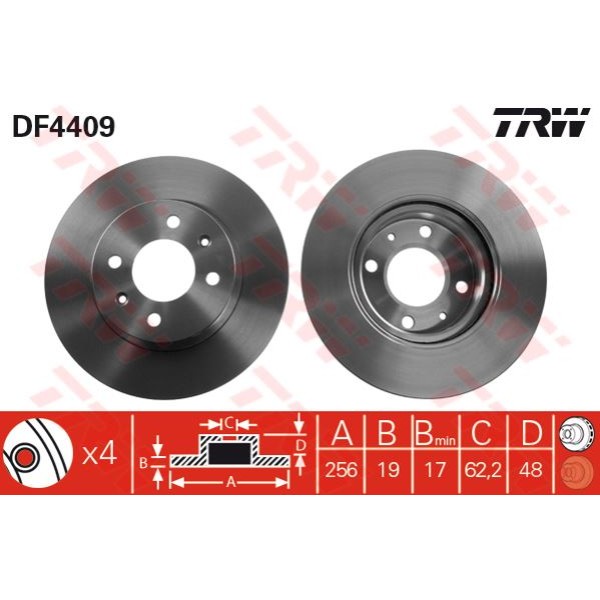 TRW DF4409 Fren Diski Ön Getz 02- Dizel Havalı 256Mm 