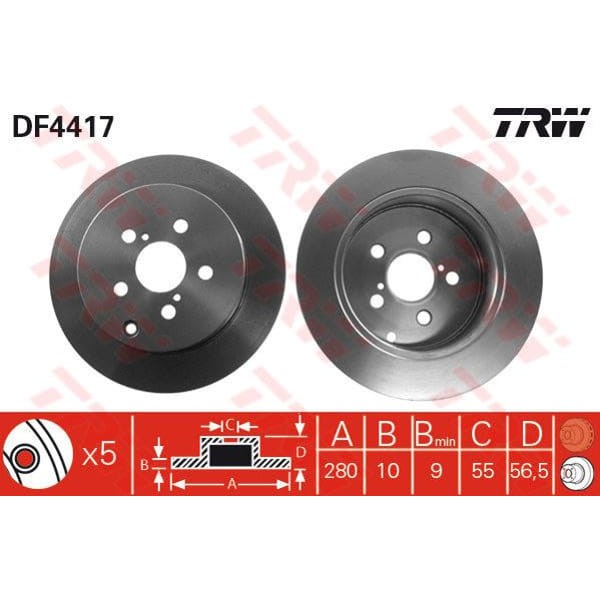 TRW DF4417 Fren Diski Arka Avensis 03-08 Düz 280Mm 