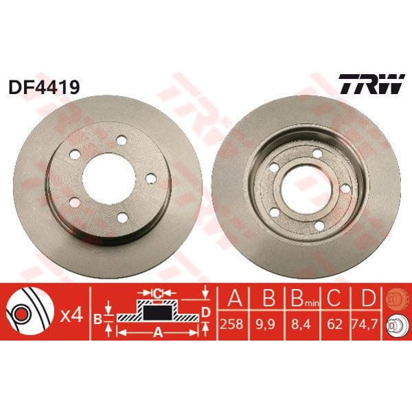 TRW DF4419 Fren Diski Arka Mazda 3 03-10 Düz 265Mm 