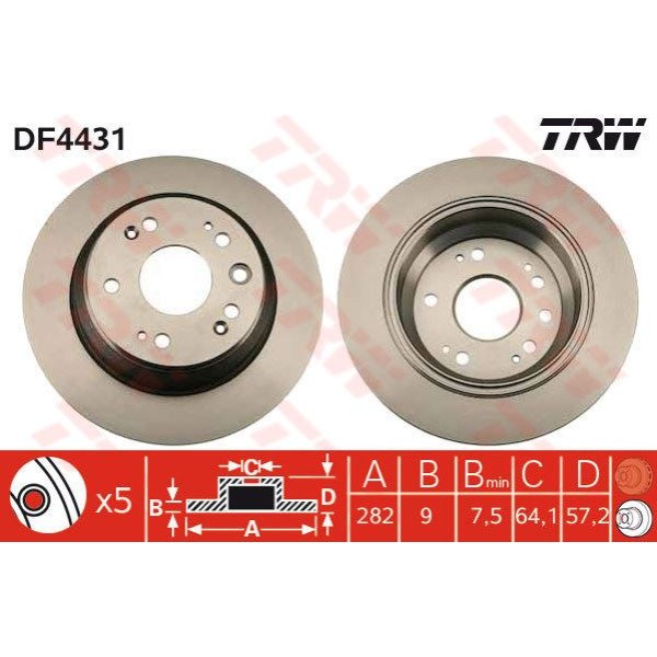 TRW DF4431 Fren Diski Arka Accord 03-08 Düz 282Mm 