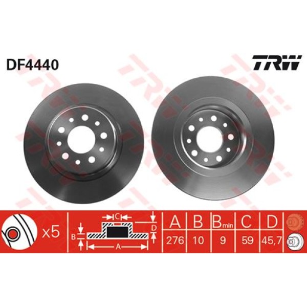 TRW DF4440 Fren Diski Arka 156 97-06 Gt 03-10 Düz 276Mm 