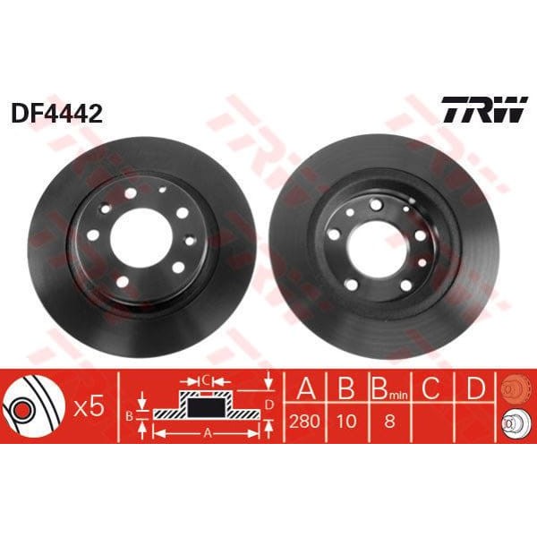 TRW DF4442 Fren Diski Arka Mazda 6 03-08 Mx5 05- Premacy 99- Düz 280Mm