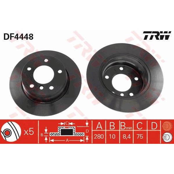TRW DF4448 Fren Diski Arka Bmw 1 E87 04- Düz 280Mm 