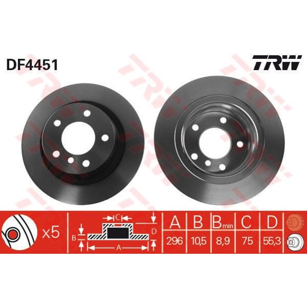 TRW DF4451 Fren Diski Arka Bmw 1 E81 E87 03- Bmw 3 E90 05- 296Mm 
