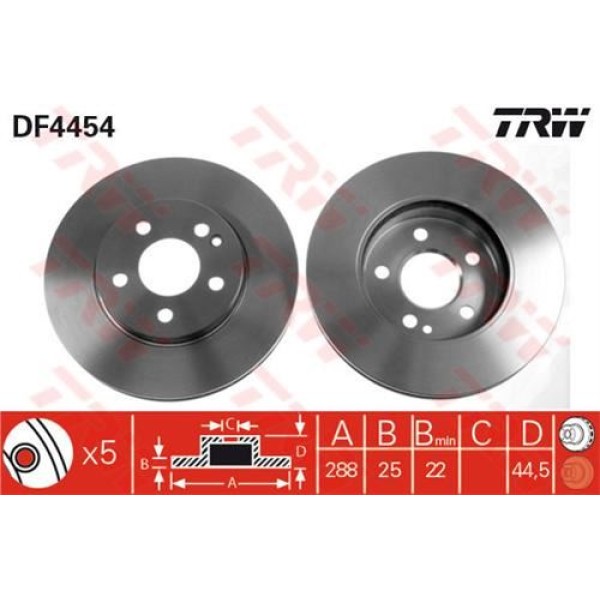 TRW DF4454 Fren Diski Ön Mercedes W169 W245 04-11 Havalı 288Mm 