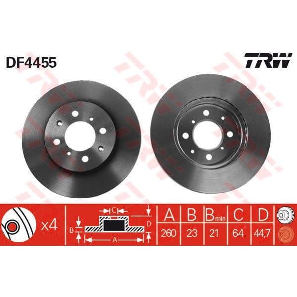 TRW DF4455 Fren Diski Ön Civic Hb 02-05 1.7 CTDI Havalı 260Mm 