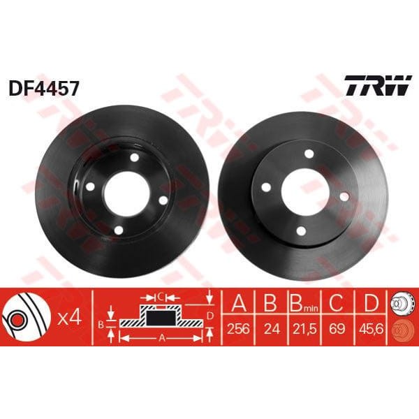 TRW DF4457 Fren Diski Ön Colt 04-12 / Forfour 04-06 Havalı 256Mm 
