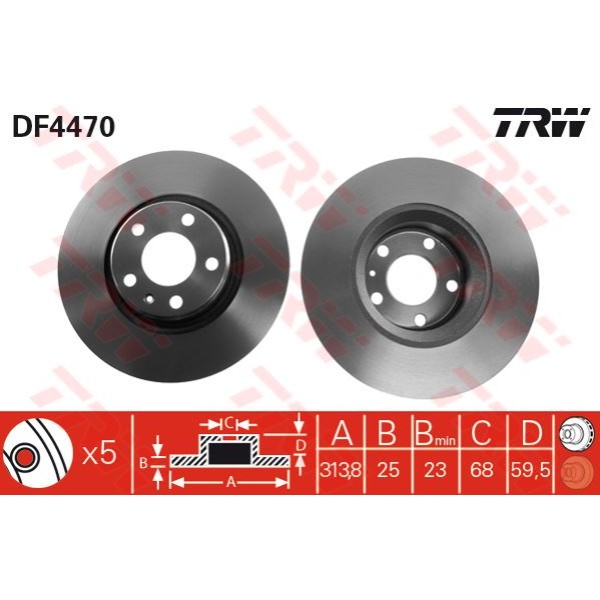 TRW DF4470 Fren Diski Ön A6 04-11 Havalı 313Mm 