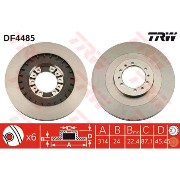 TRW DF4485 Fren Diski Ön L200 06-11 4Wd Pajero Sport 98- Pajero 00- Havalı 314Mm 