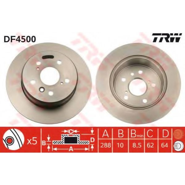 TRW DF4500 Fren Diski Arka Camry 91-06 Düz 288Mm 