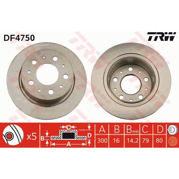 TRW DF4750 Fren Diski Arka Ducato III 06- / Boxer III 06- / Jumper III 06- Düz 300Mm