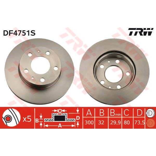 TRW DF4751S Fren Diski Ön Ducato III 06- / Boxer III 06- / Jumper III 06- Kalın Tip Havalı 300Mm