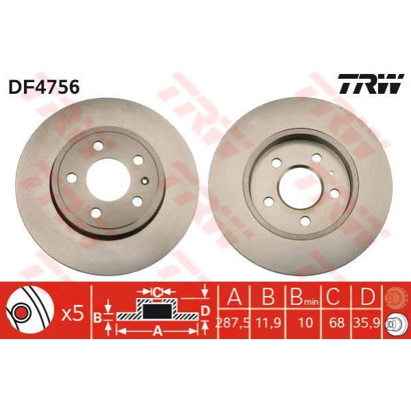 TRW DF4756 Fren Diski Arka A4 / Exeo 08- 