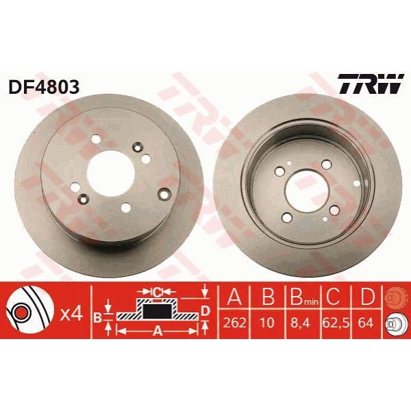 TRW DF4803 Fren Diski Arka Accent Era 07-11 Accent Era 07- Getz 02- İ20 09- / Rio II 05- Düz 262Mm 