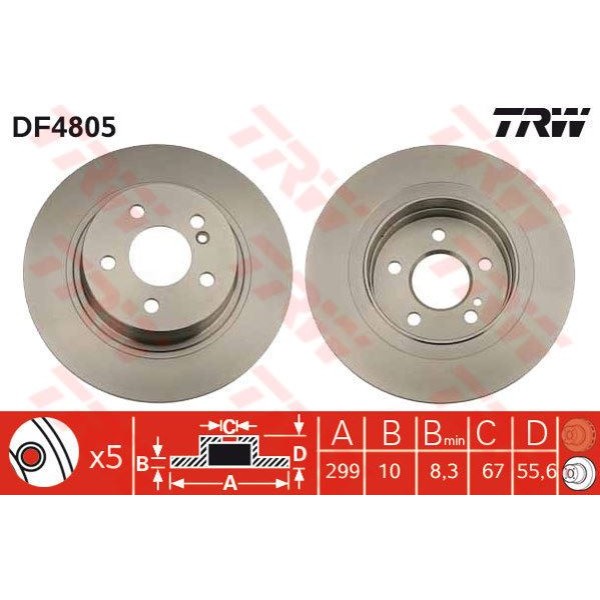 TRW DF4805 Fren Diski Arka Mercedes W204 07- W212 09- Düz 300Mm 