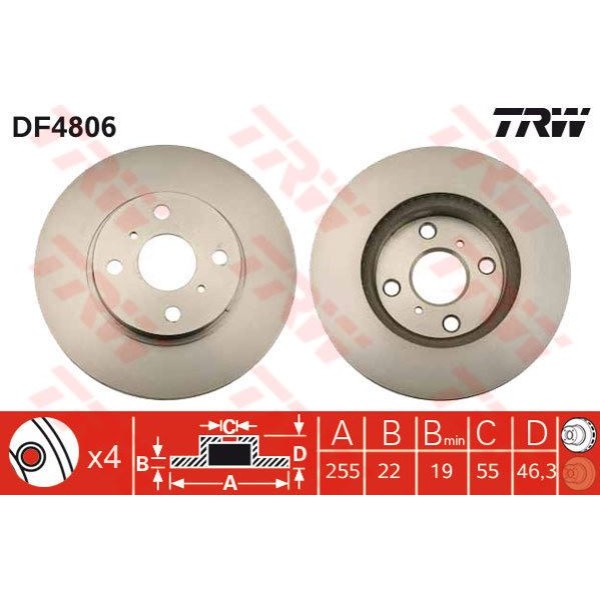 TRW DF4806 Fren Diski Ön Yaris 05-13 Japon Havalı 255Mm 