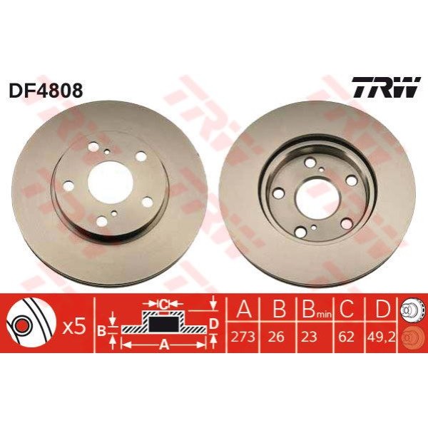 TRW DF4808 Fren Diski Ön Corolla 07- Auris 07- Dizel Havalı 275Mm 