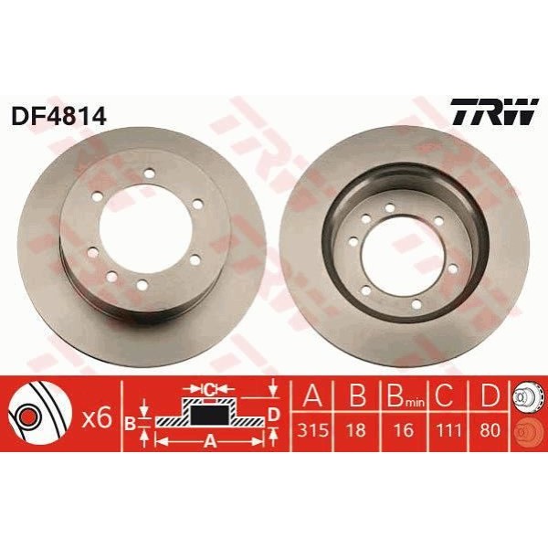 TRW DF4814 Fren Diski Arka Patrol 88-10 Havalı 316Mm