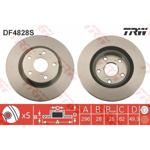TRW DF4828S Fren Diski Ön Camry 06-11 Rav4 05-12 Havalı 296Mm 