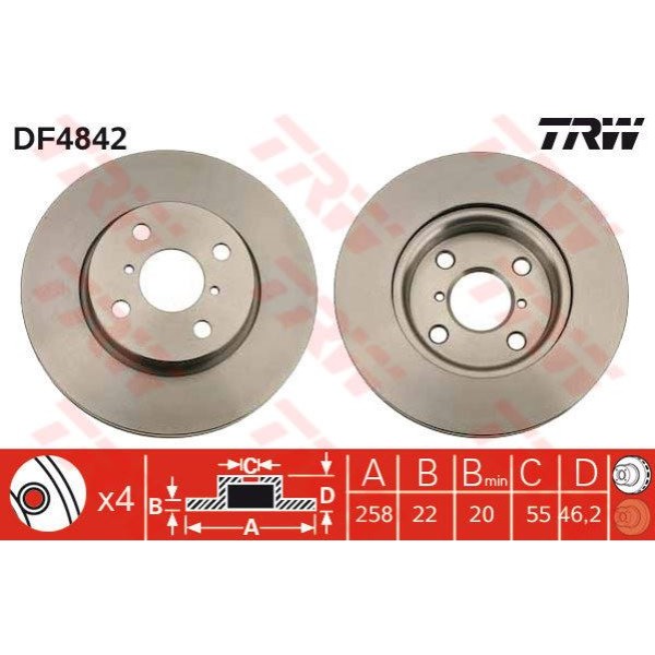 TRW DF4842 Fren Diski Ön Yaris 05-11 / Charade 11- Fransız Havalı 258Mm 