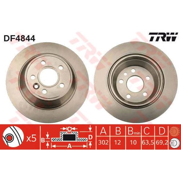 TRW DF4844 Fren Diski Arka S80 06- Xc70 06- Düz 302Mm 